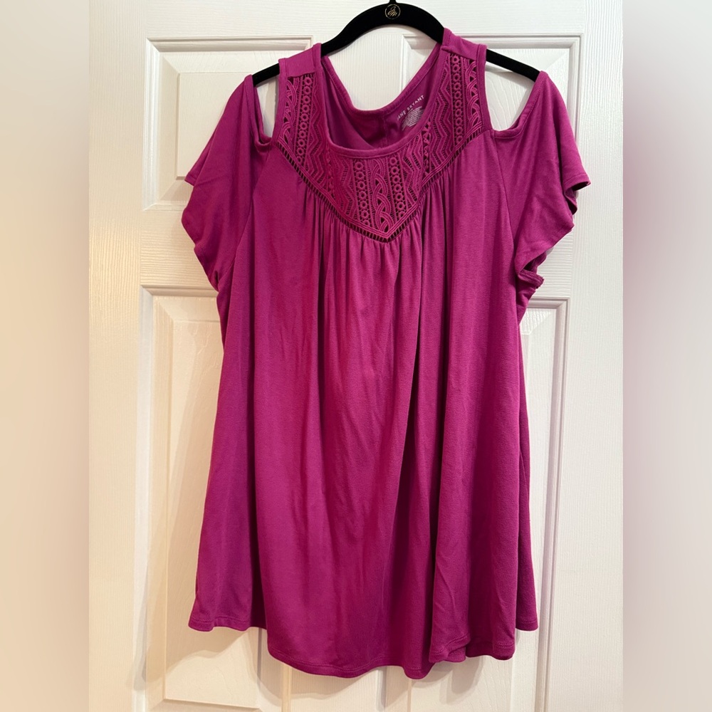 Lane Bryant Magenta Cold Shoulder Blouse